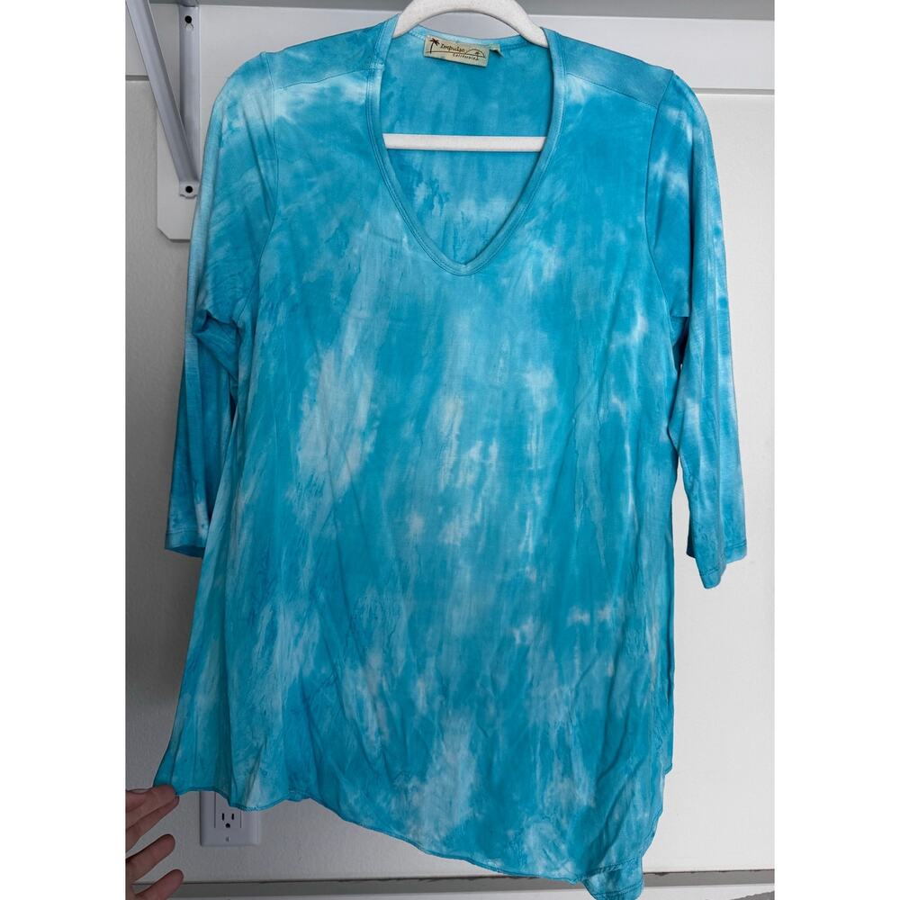 Impulse California Women's Tie Dye Acid Wash Tunic Length Blouse Size Small Blue